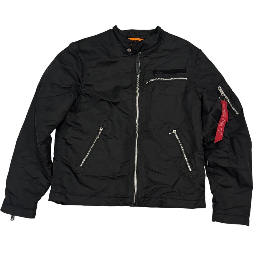 Alpha Industries Slim Fit Flight Jacket Black Nylon Orange Lining Men's M